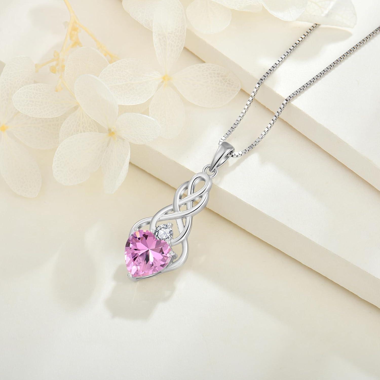 Unendlichkeit Keltischer Knoten Kette Damen 925 Silber Geburtsstein Anhänger Oktober Turmalin