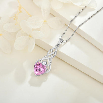 Unendlichkeit Keltischer Knoten Kette Damen 925 Silber Geburtsstein Anhänger Oktober Turmalin