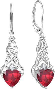 Keltischer Knoten Ohrringe 925 Silber Hängend Rubin Birthstone