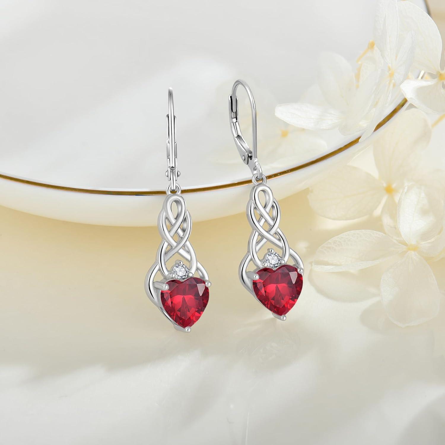 Keltischer Knoten Ohrringe 925 Sterling Silber Geburtsstein Rubin