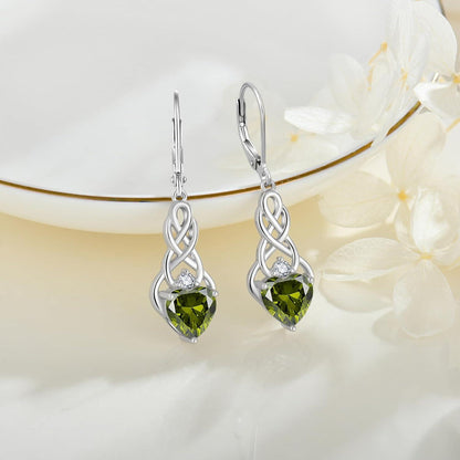 Unendlichkeit Keltischer Knoten Ohrringe Damen 925 Sterling Silber Peridot Hängend