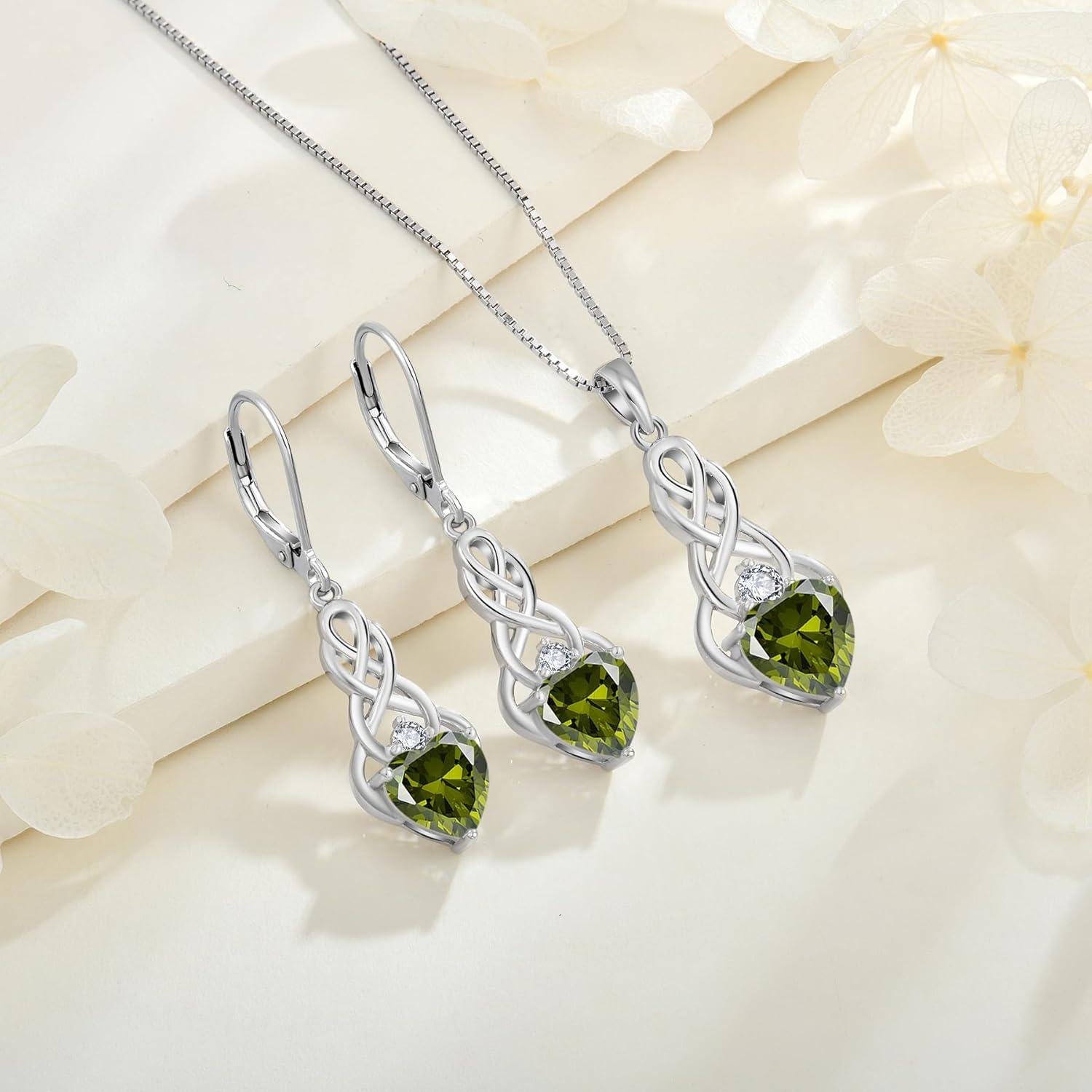 Unendlichkeit Keltischer Knoten Peridot Ohrringe 925 Silber Frauen Geschenk