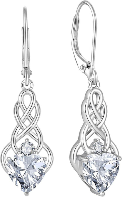 Keltischer Knoten Ohrringe 925 Sterling Silber Geburtsstein Zirkonia