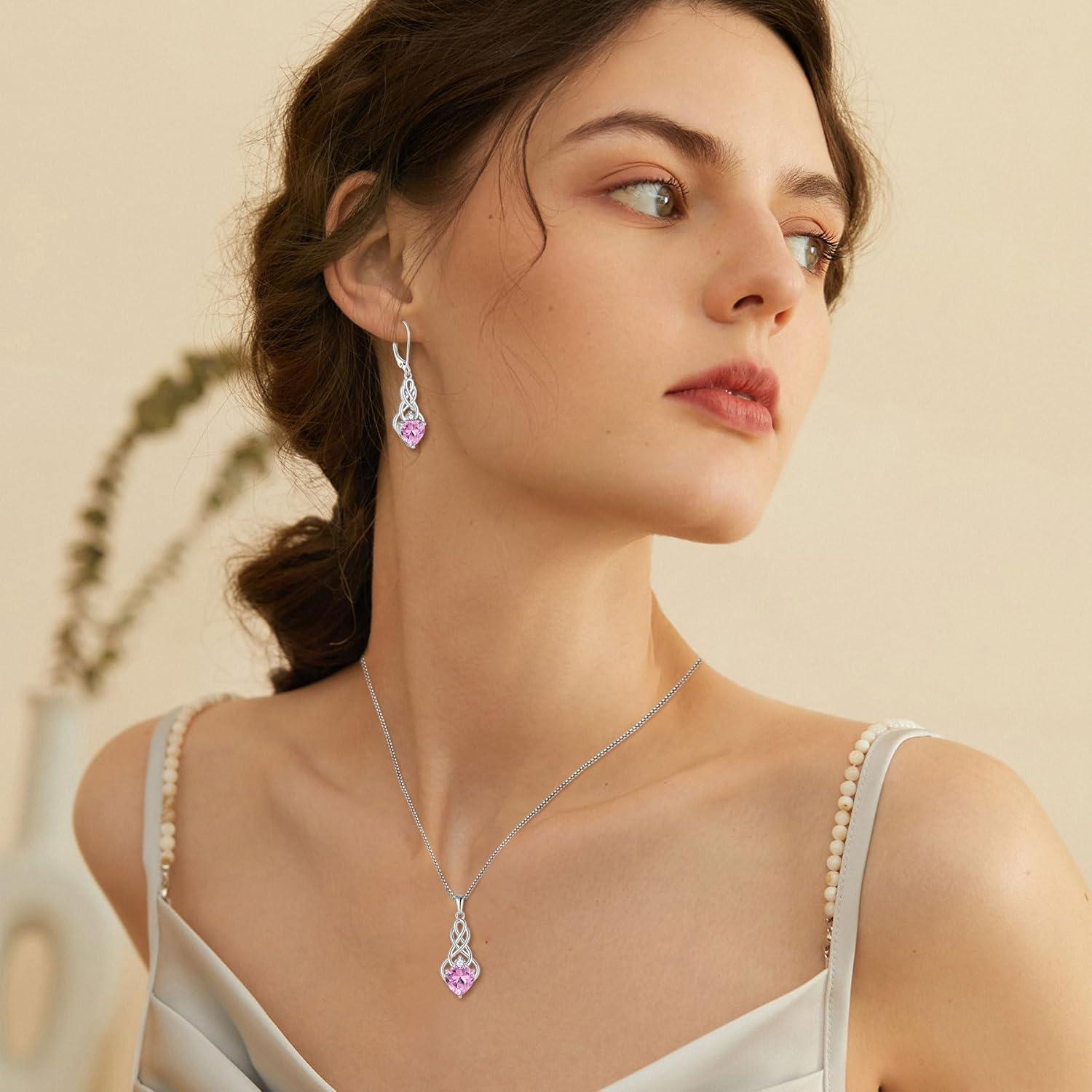 Unendlichkeit Keltischer Knoten Rosa Turmalin 925 Silber Ohrringe
