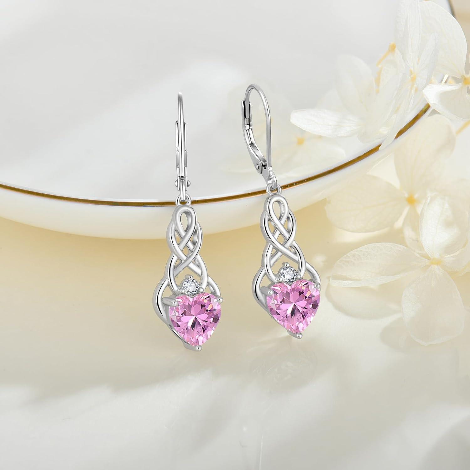 Unendlichkeit Keltischer Knoten Ohrringe 925 Silber Rosa Turmalin