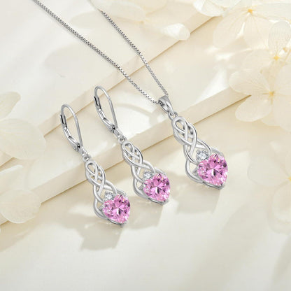 Unendlichkeit Keltischer Knoten Ohrringe 925 Silber Geburtsstein Oktober - Rosa