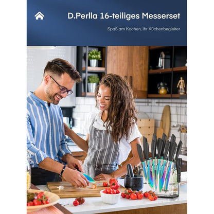 Messerblock 16 TLG Messer Set Golden Edelstahl Acrylhalter