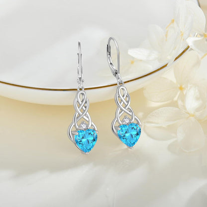 FJ Unendlichkeit Keltischer Knoten Ohrringe Damen 925 Sterling Silber Aquamarin-Geburtsstein