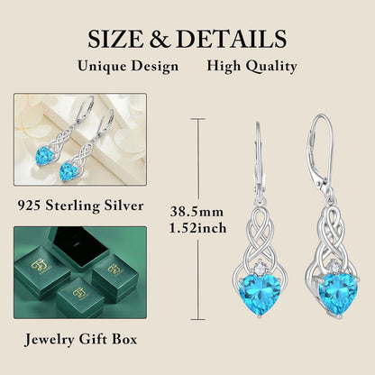 Unendlichkeit Keltischer Knoten Ohrringe 925 Sterling Silber Aquamarin