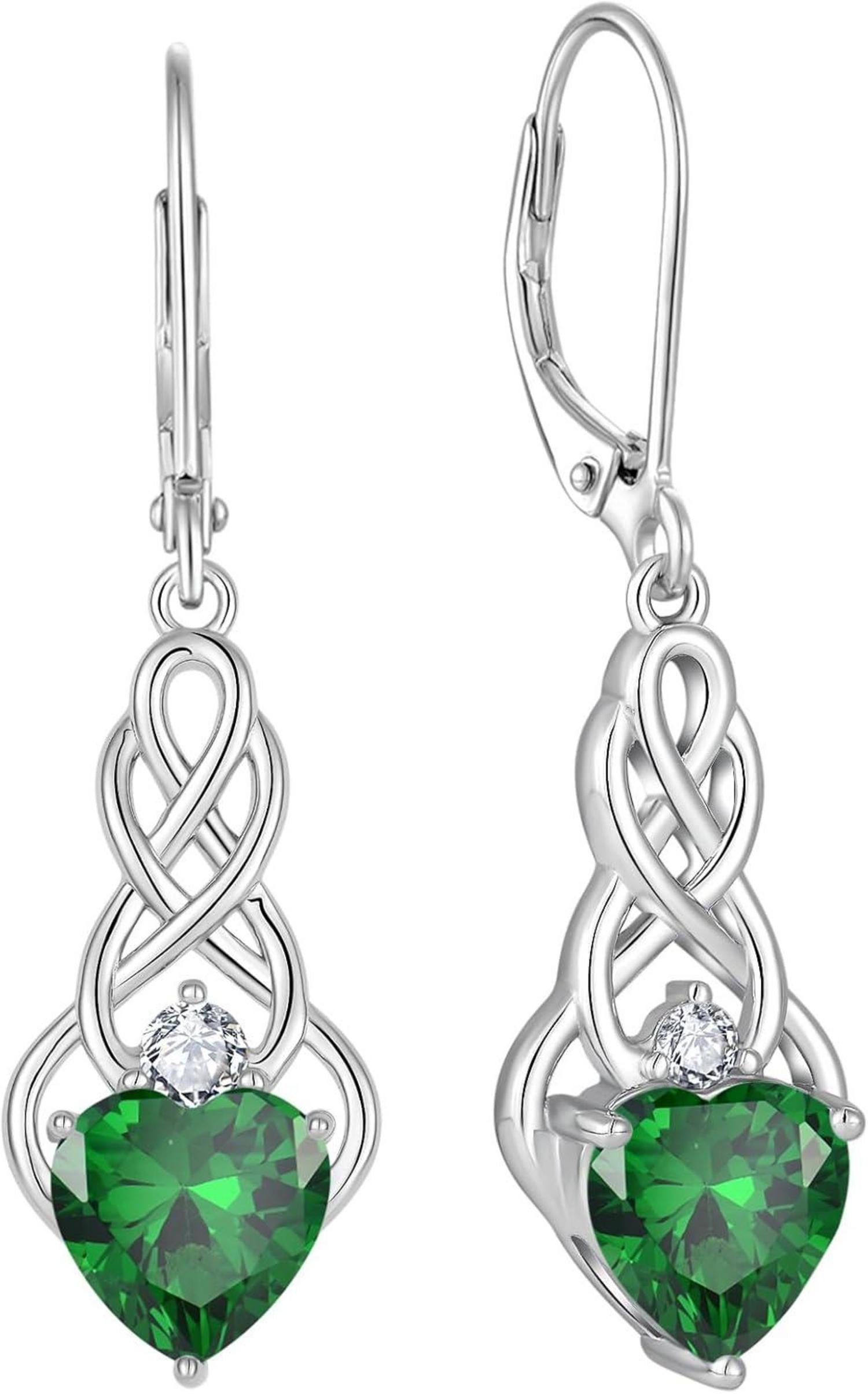 Unendlichkeit Keltischer Knoten Silber Ohrringe Smaragd Gemstone
