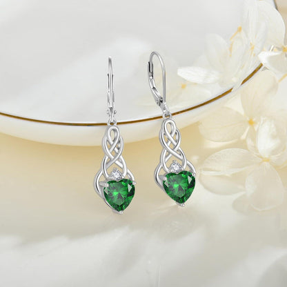 925 Sterling Silber Keltischer Knoten Ohrringe Smaragd Geburtsstein