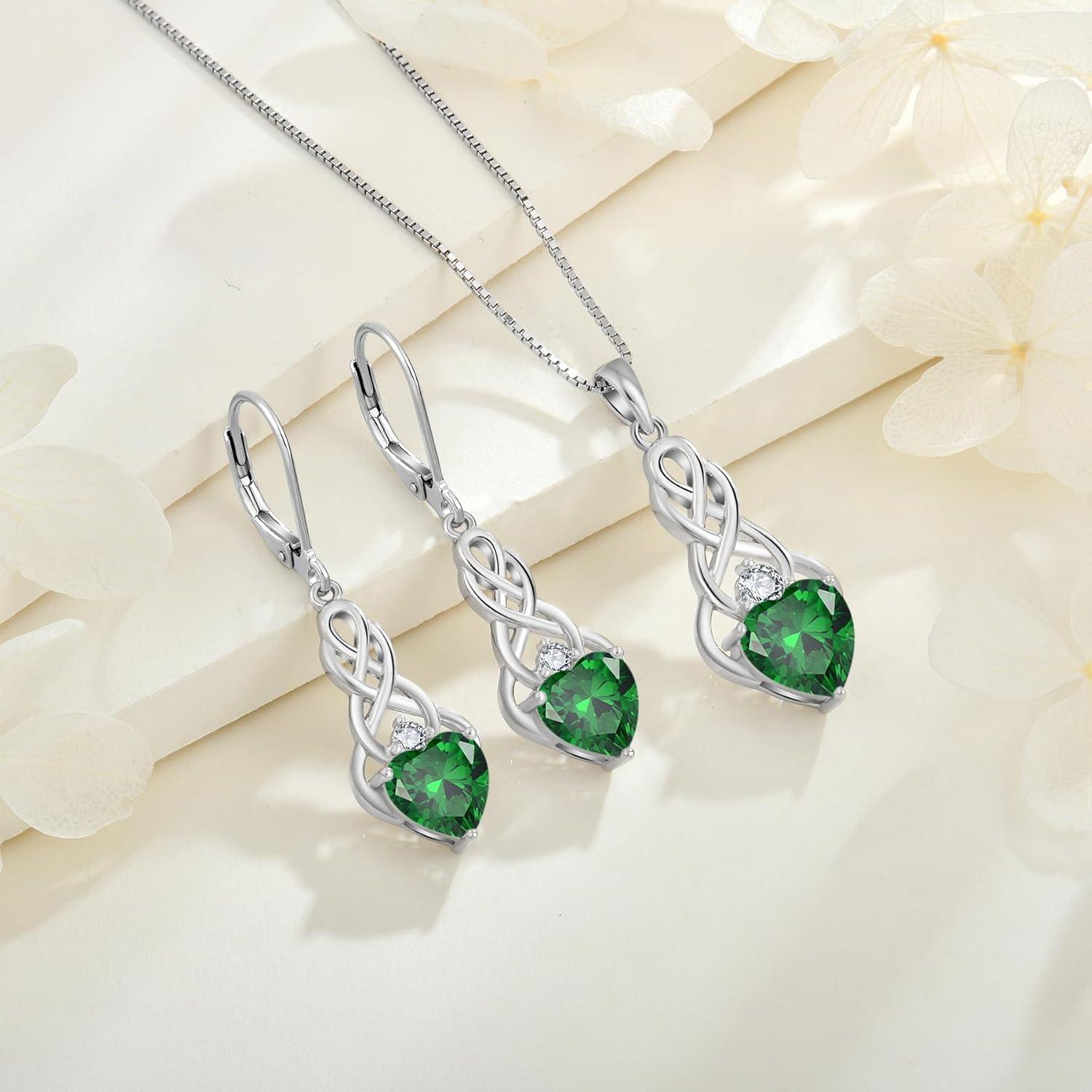 Unendlichkeit Keltischer Knoten Ohrringe 925 Silber Smaragd Birthstone