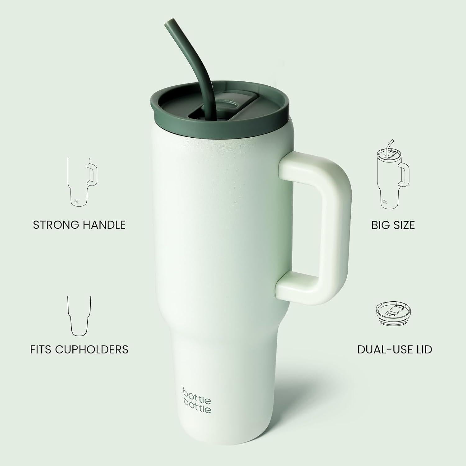 Isolierter Kaffeebecher Edelstahl 40oz Griff Strohhalm Grün