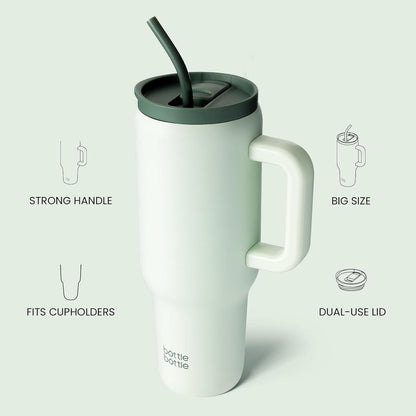 Isolierter Kaffeebecher Edelstahl 40oz Griff Strohhalm Grün