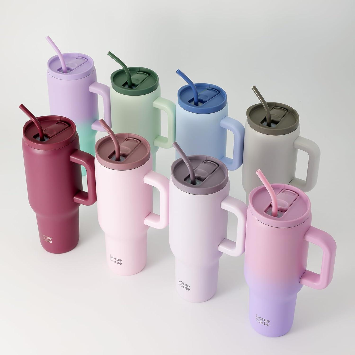 Isolierter Kaffeebecher Edelstahl 40oz Griff Strohhalm Grün