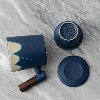 Teebecher Keramik Sandelholzgriff 400ml Handgemaltes Muster Heißes