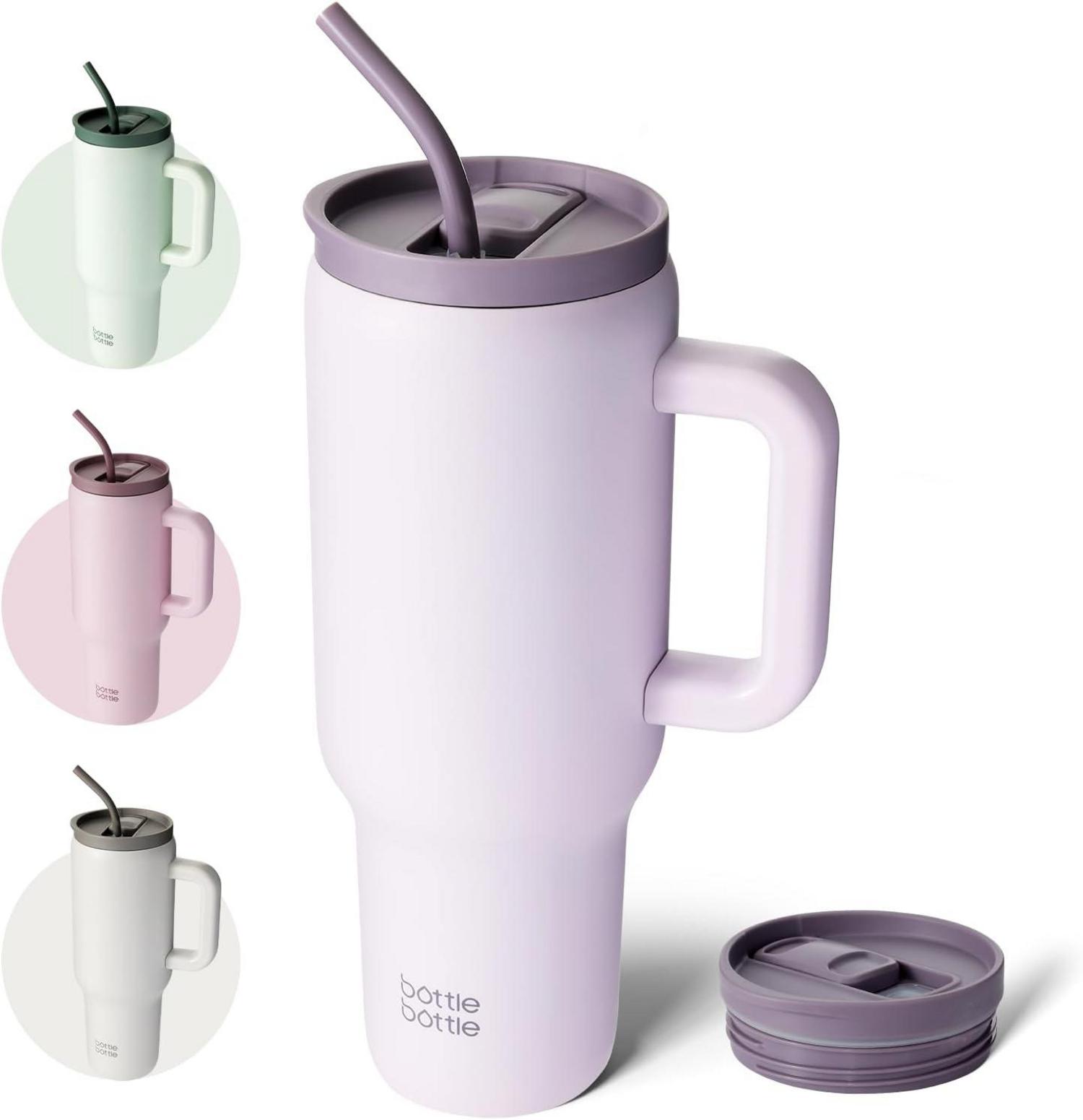 Isolierter Edelstahl Kaffeebecher 1.1L mit Griff und Strohhalm