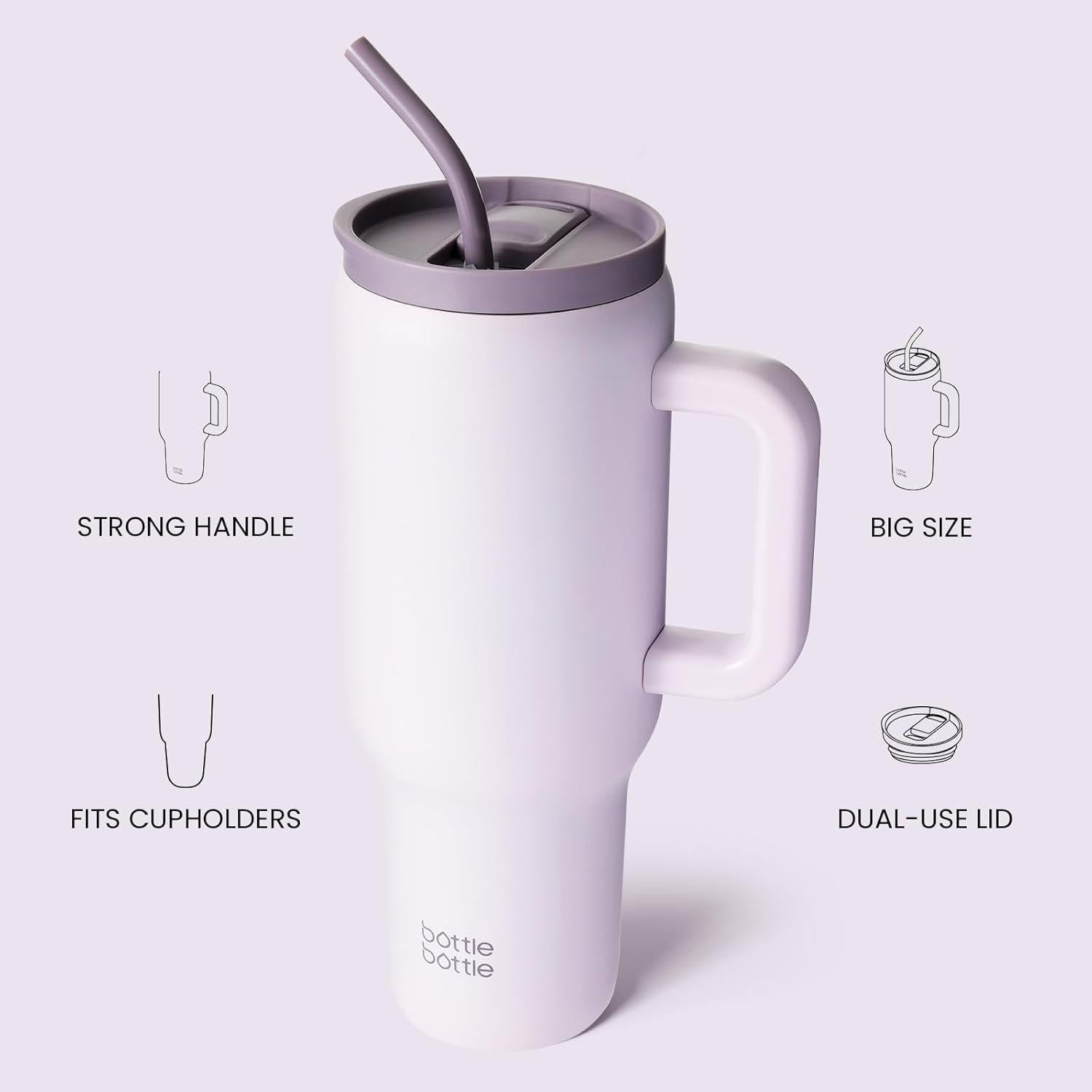 Isolierter Edelstahl-Kaffeebecher 40oz mit Griff und Strohhalm, lila