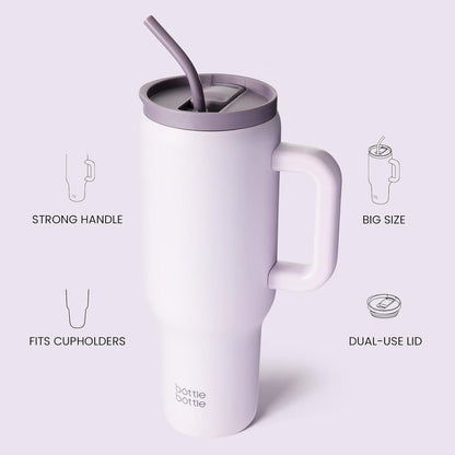 Isolierter Edelstahl-Kaffeebecher 40oz mit Griff und Strohhalm, lila