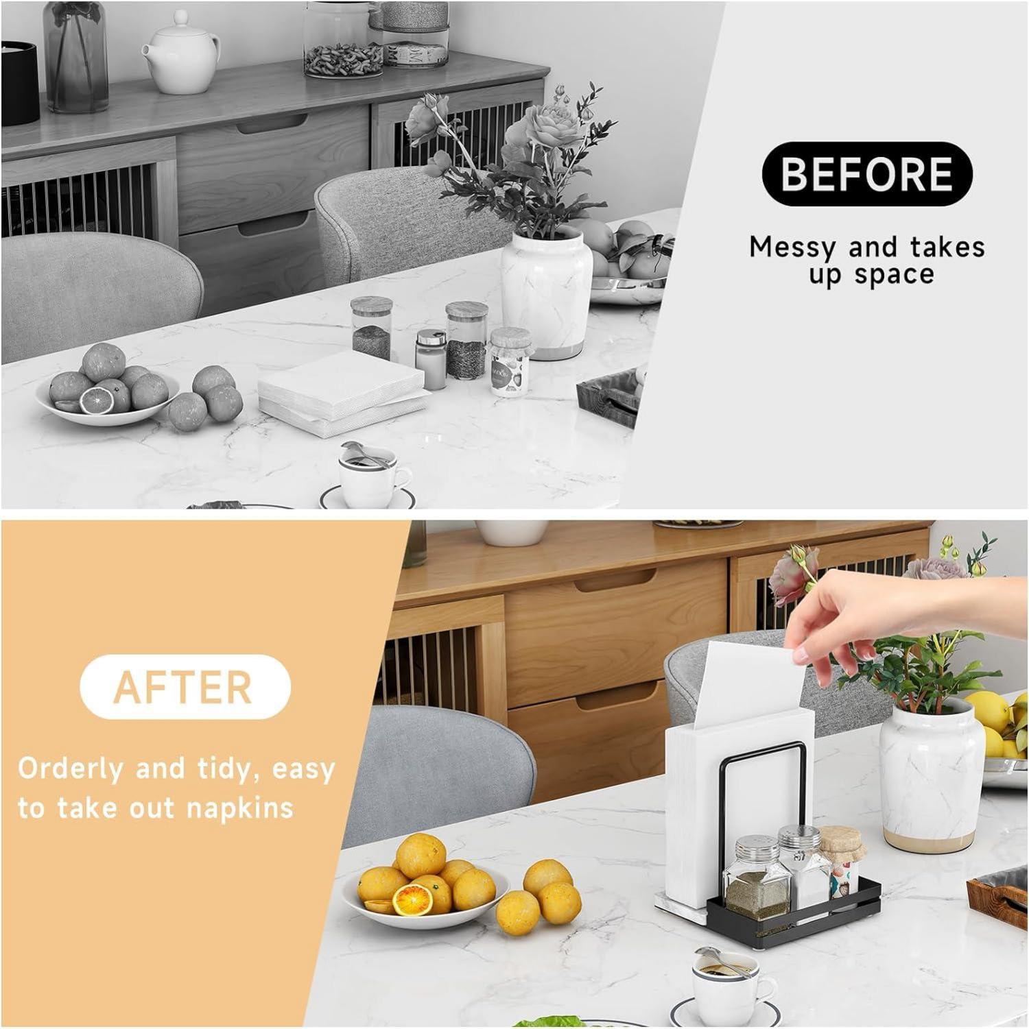 Serviettenhalter STWWO Schwarz Metall Marmor Tisch Küchenzubehör