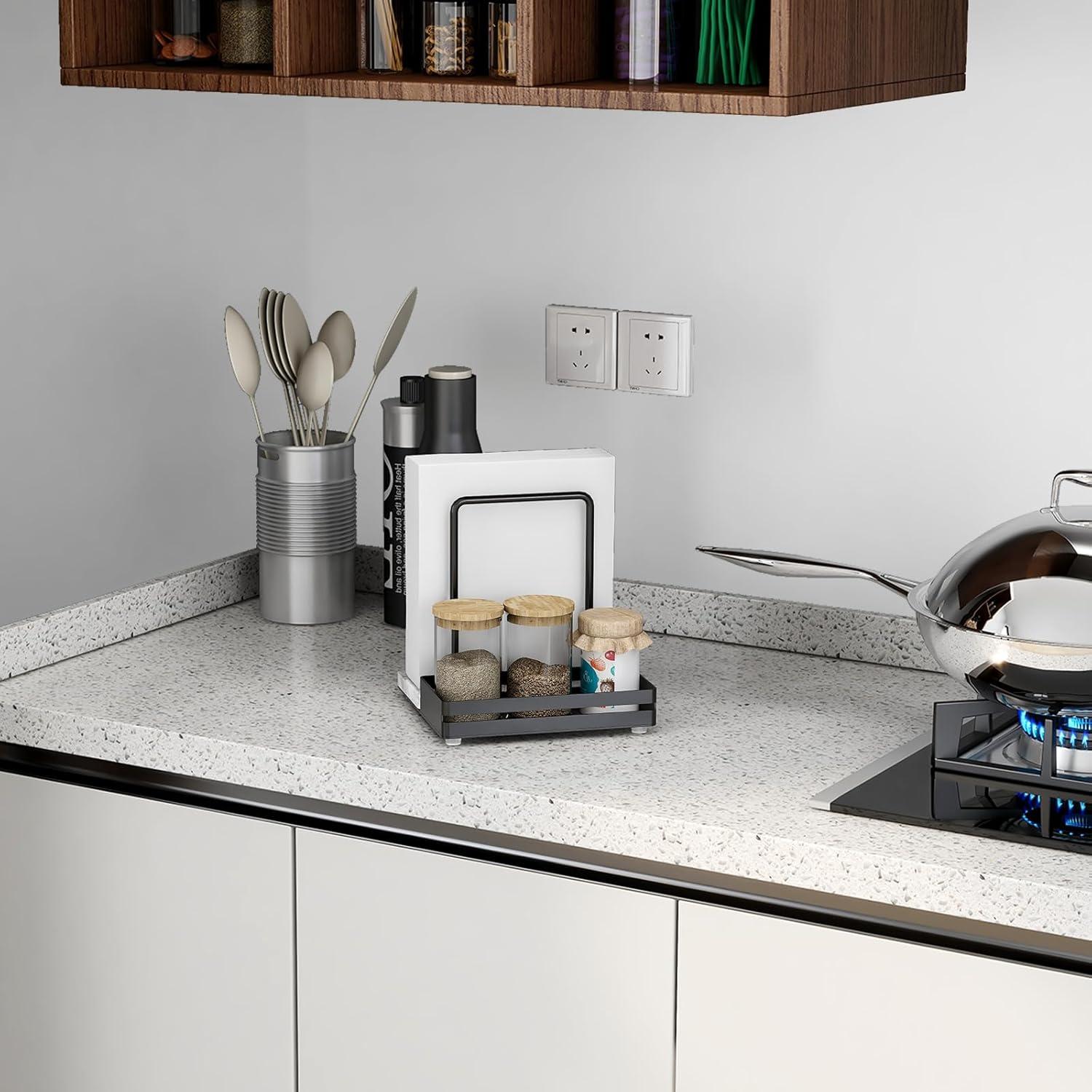 Serviettenhalter Schwarz Metall Marmor Serviettenspender für Tisch