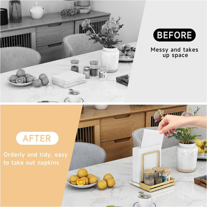 Goldener Serviettenhalter aus Metall & Marmor mit Caddy und Halterung