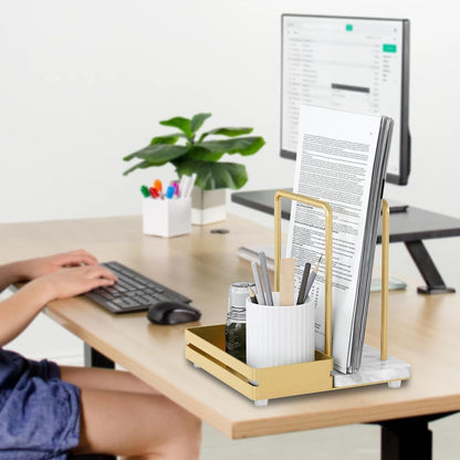 Goldener Serviettenhalter aus Metall & Marmor mit Caddy und Halterung