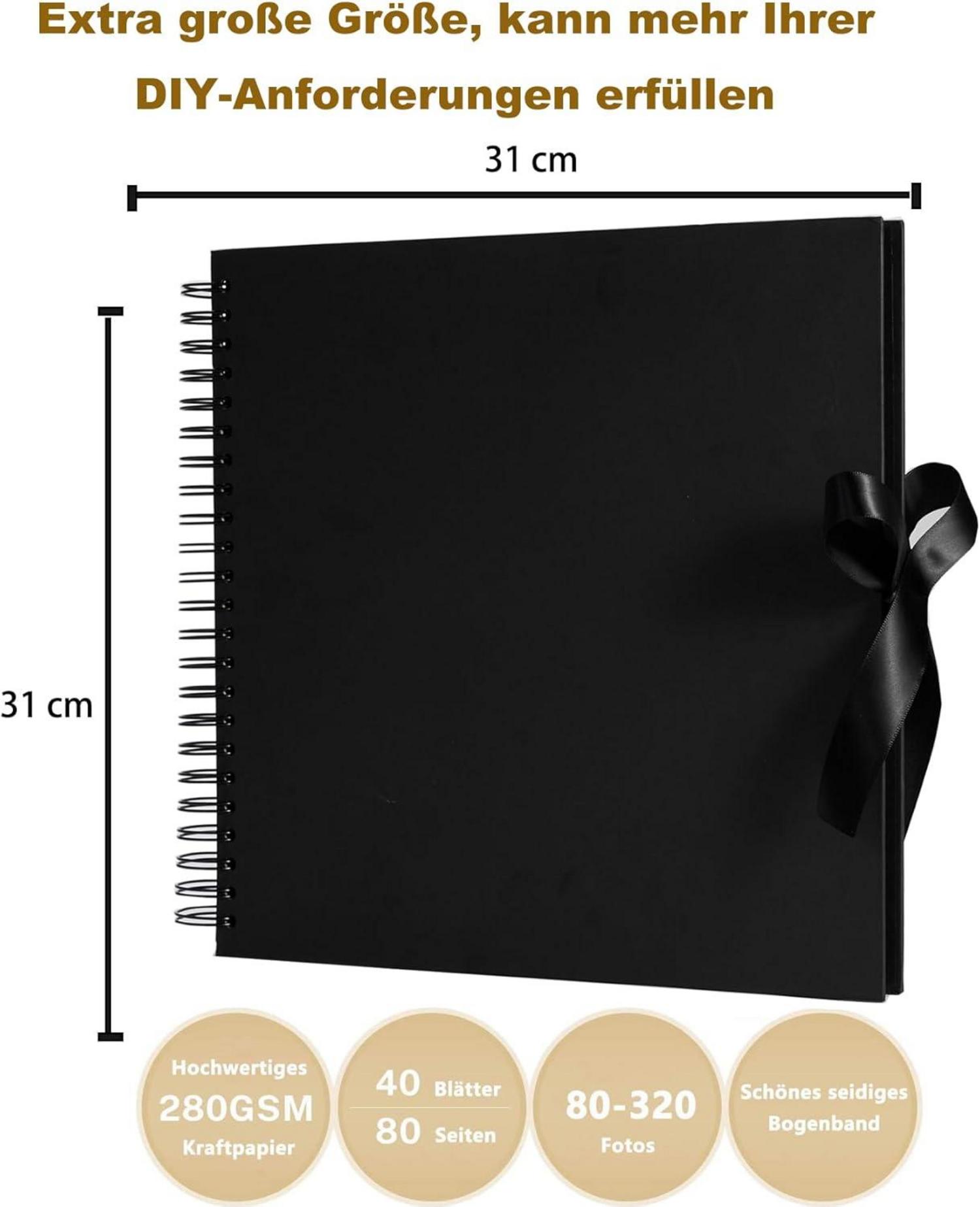 DIY Fotoalbum 31x31cm zum Selbstgestalten, Schwarz, 80 Seiten