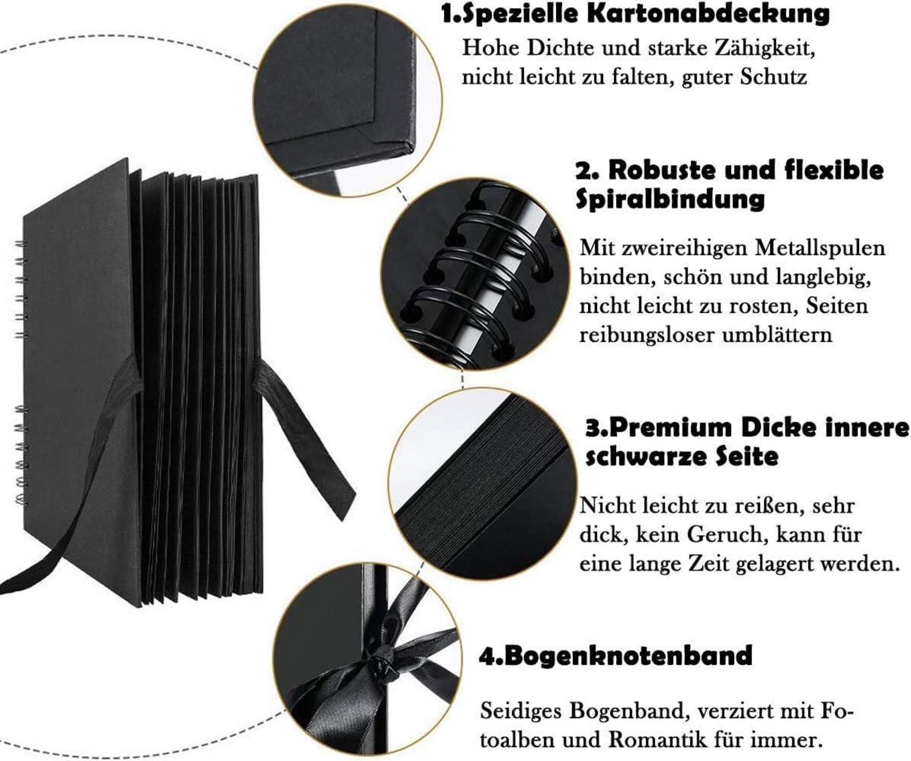 Fotoalbum Schwarz 31x31cm zum Selbstgestalten, DIY Fotobuch 80 Seiten, Großes Bilderalbum Scrapbooking, Hochzeit Geburtstagsgeschenk