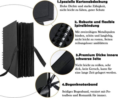 Fotoalbum Schwarz 31x31cm zum Selbstgestalten, DIY Fotobuch 80 Seiten, Großes Bilderalbum Scrapbooking, Hochzeit Geburtstagsgeschenk