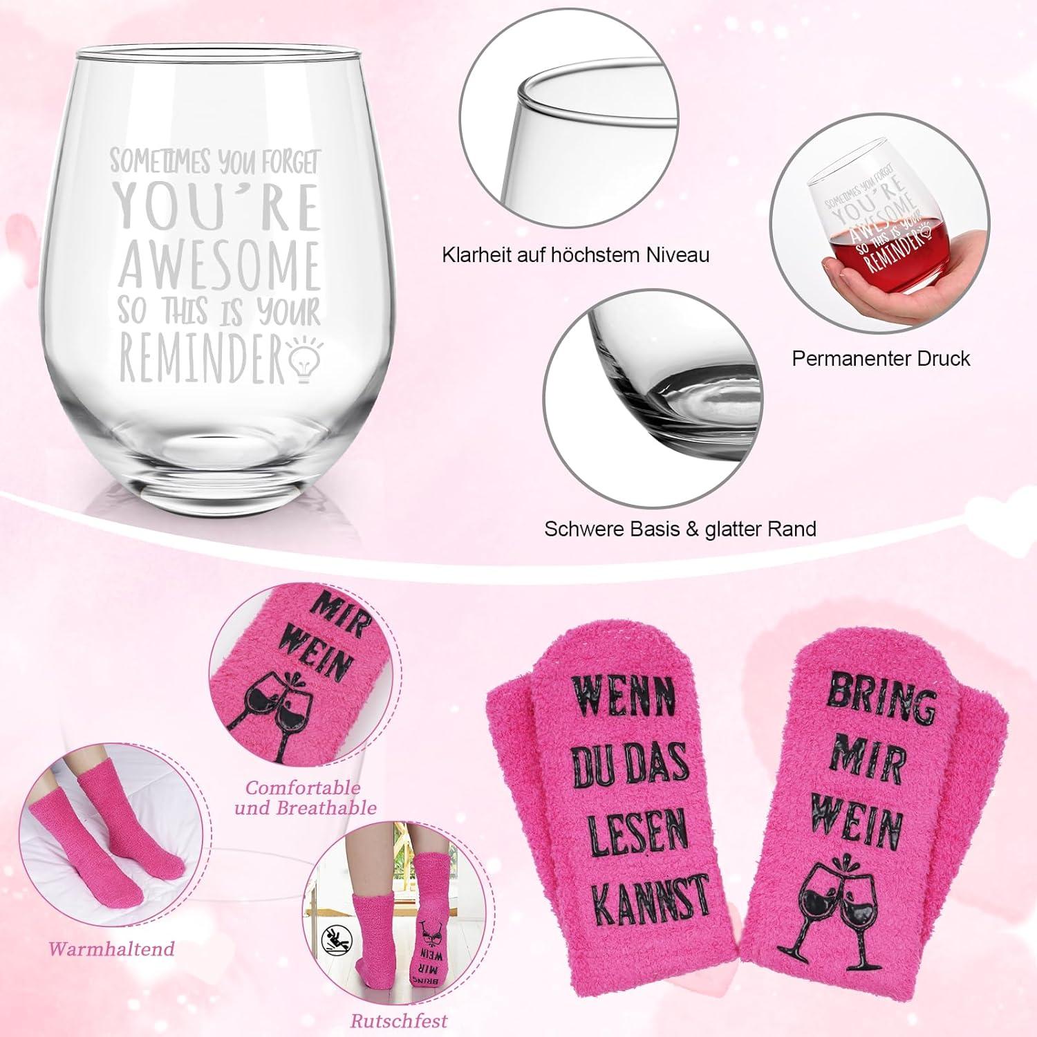 Weinglas mit Lustigen Socken Set, Geschenk Freund Geburtstag Femmer