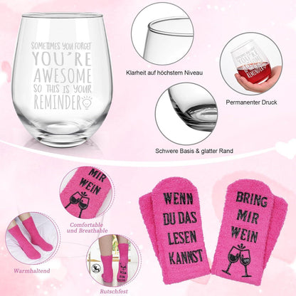 Weinglas mit Lustigen Socken Set, Geschenk Freund Geburtstag Femmer