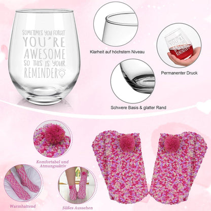 Joymaking Weinglas und Socken Set, Dankeschön Geschenk in 17oz - für