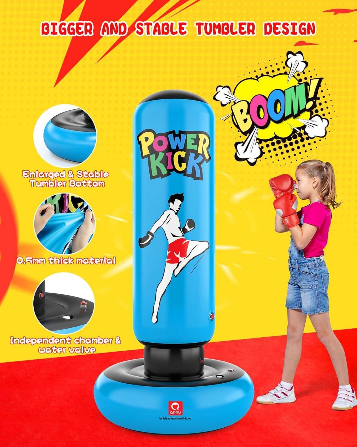 QPAU Größerer stabiler Boxsack für Kinder 167,8 cm aufblasbarer Boxsack Blau