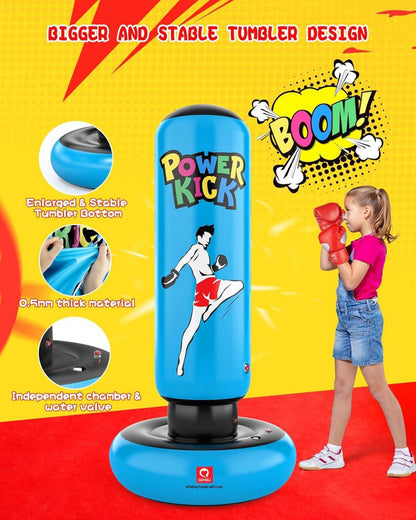QPAU Größerer stabiler Boxsack für Kinder 167,8 cm aufblasbarer Boxsack Blau