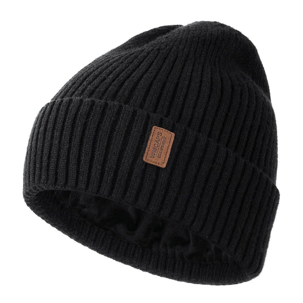 Gefütterte Thermo-Strickmütze für Herren, Einheitsgröße Schwarz
