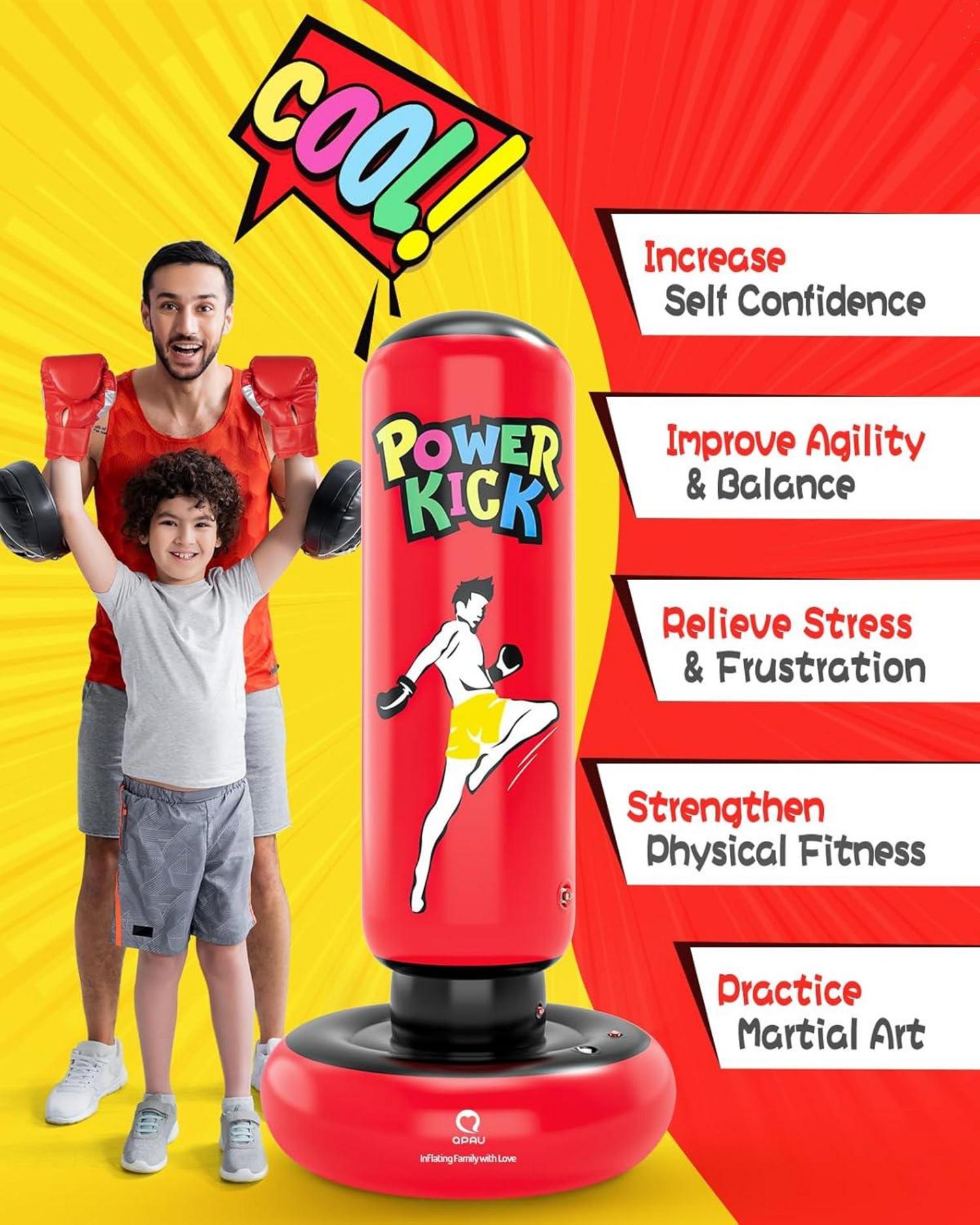 Aufblasbarer Boxsack für Kinder 168 cm Rot - Karate Taekwondo MMA