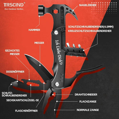 Multitool Hammer 12 in 1 Werkzeug Geschenk Ehemann