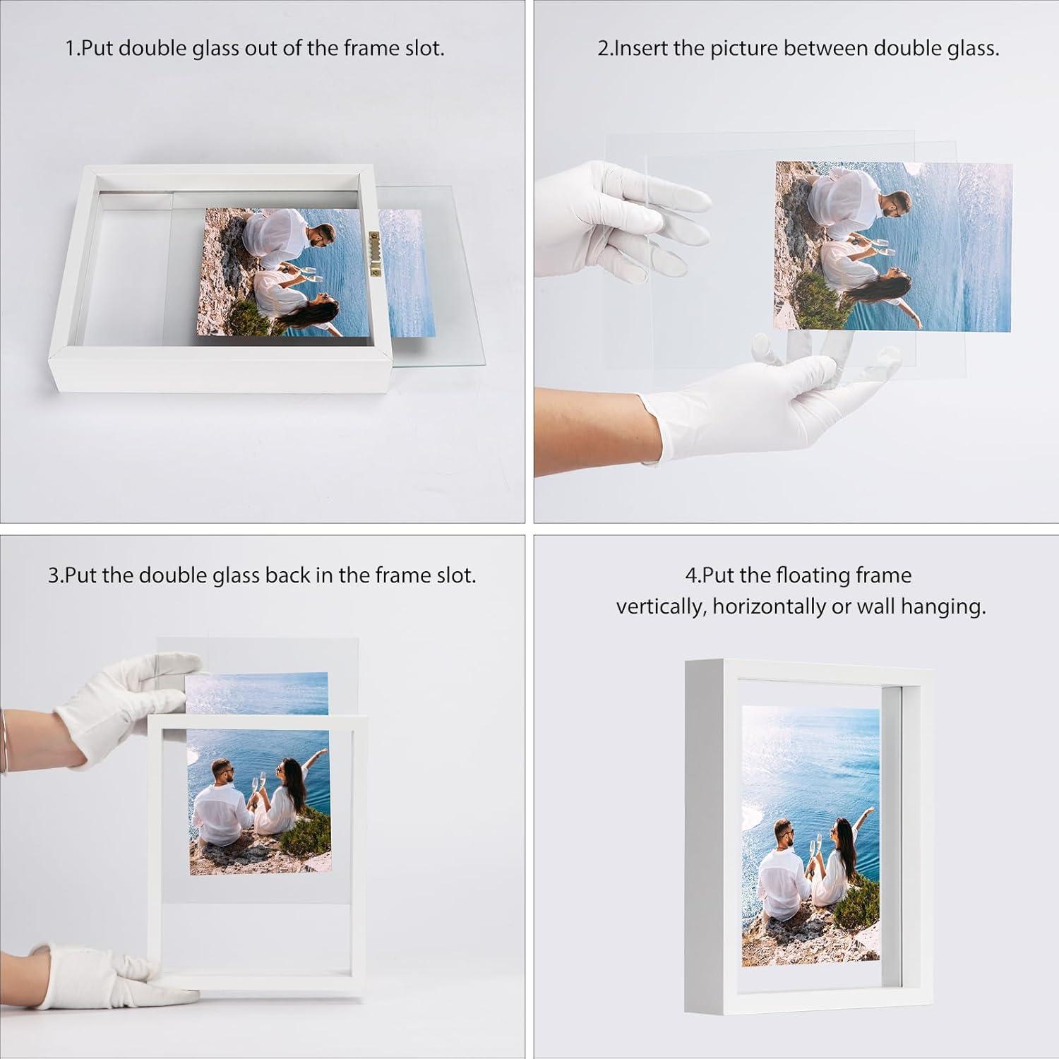 EXYGLO 20x25 cm Glas-Bilderrahmen Doppelglas Weiß 2er-Pack