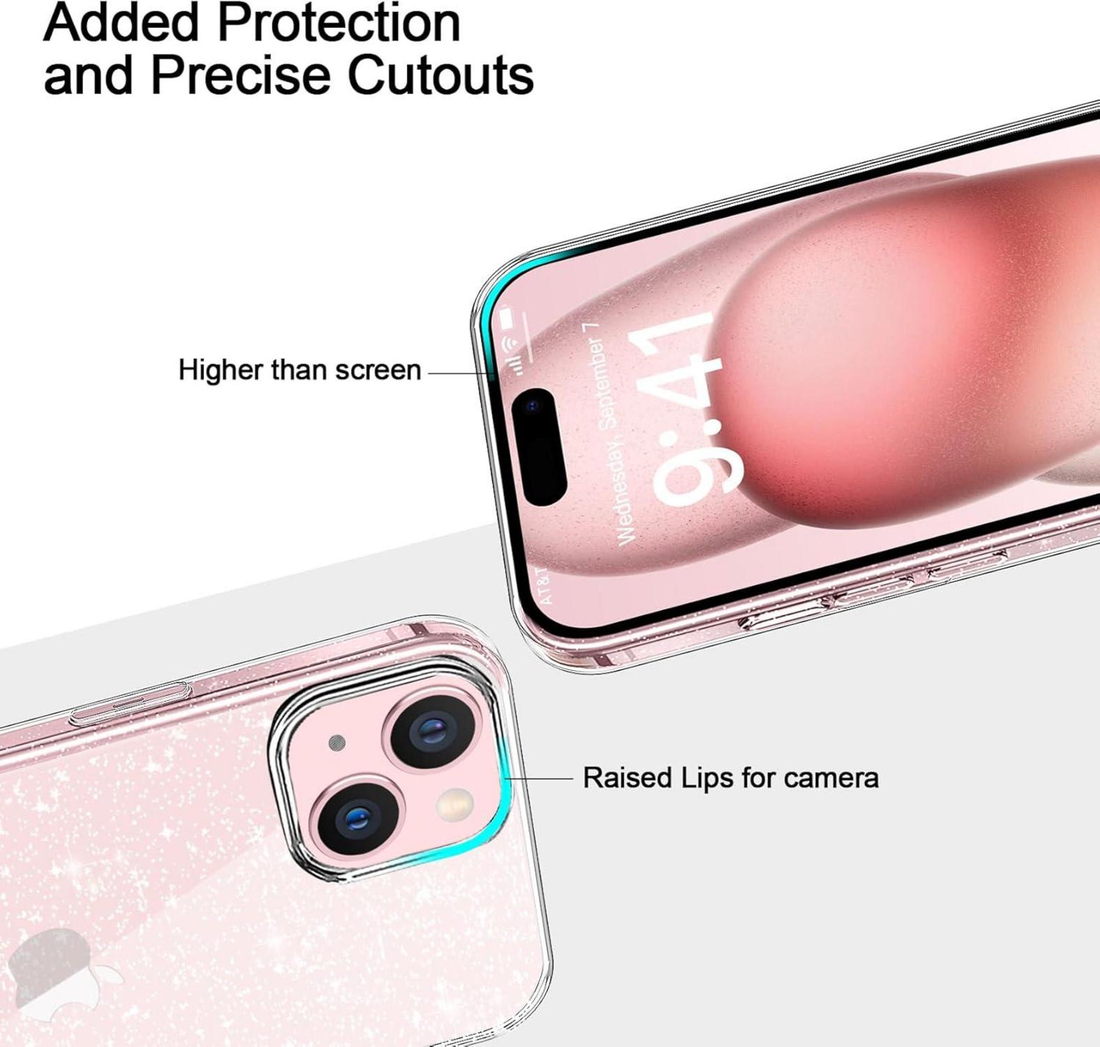 Glitzer Handyhülle für iPhone 15 + Schutzfolien & Kameraschutz