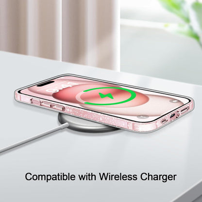 5 in 1 Glitzer Handyhülle für iPhone 15 Transparent Silikon Case Anti