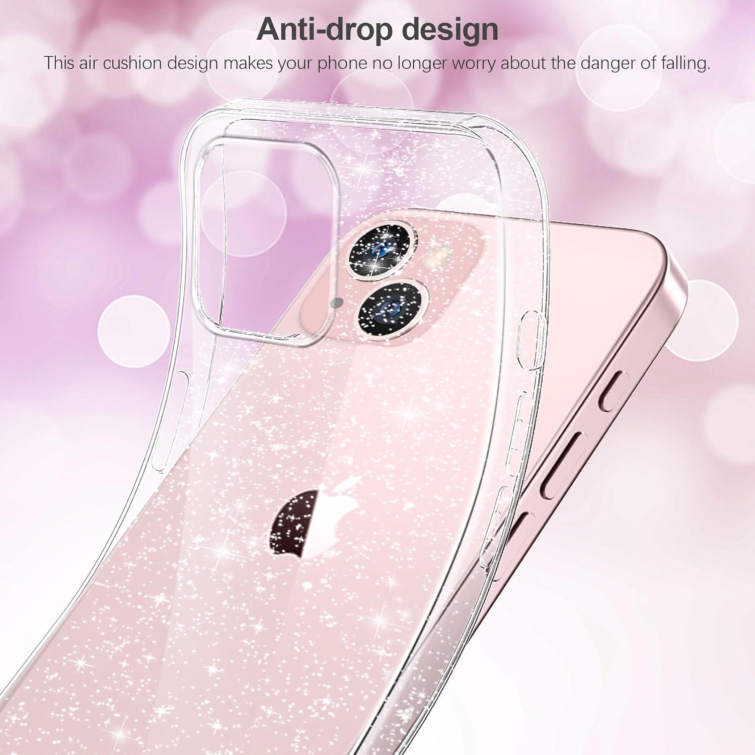 AROYI iPhone 15 Glitzer Hülle + Displayschutz - Transparent & Anti-Yellowing
