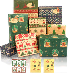 Weihnachten Geschenkpapier Set Retro Design Kraftpapier 6 Blatt