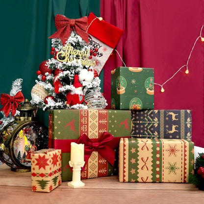 Weihnachtsgeschenkpapier-Set 6 Blatt Retro Design
