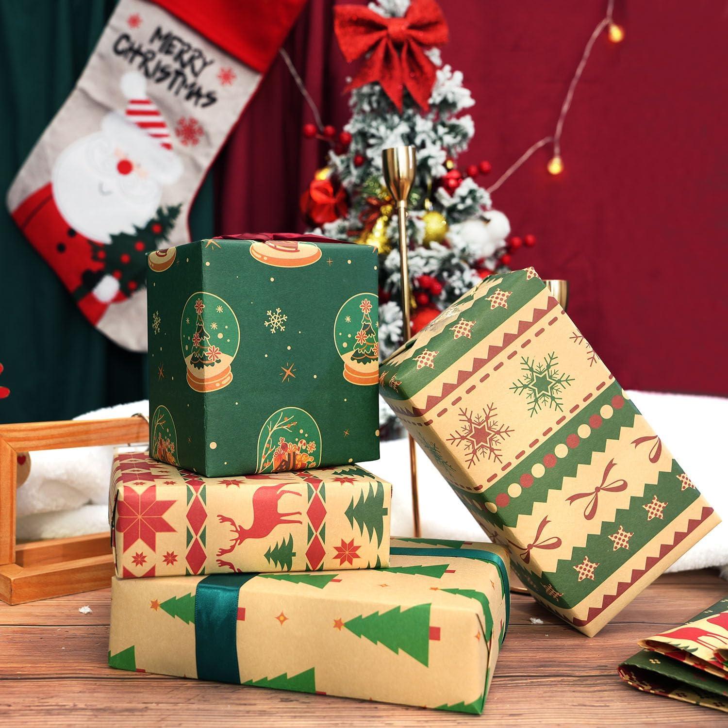 Weihnachten Geschenkpapier Set Kraftpapier 6 Blatt Classic 76x50cm