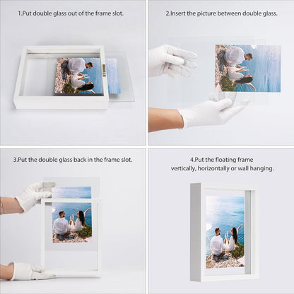 2er-Pack Schwimmender Fotorahmen 13x18 cm Doppelglas Weißer Rahmen