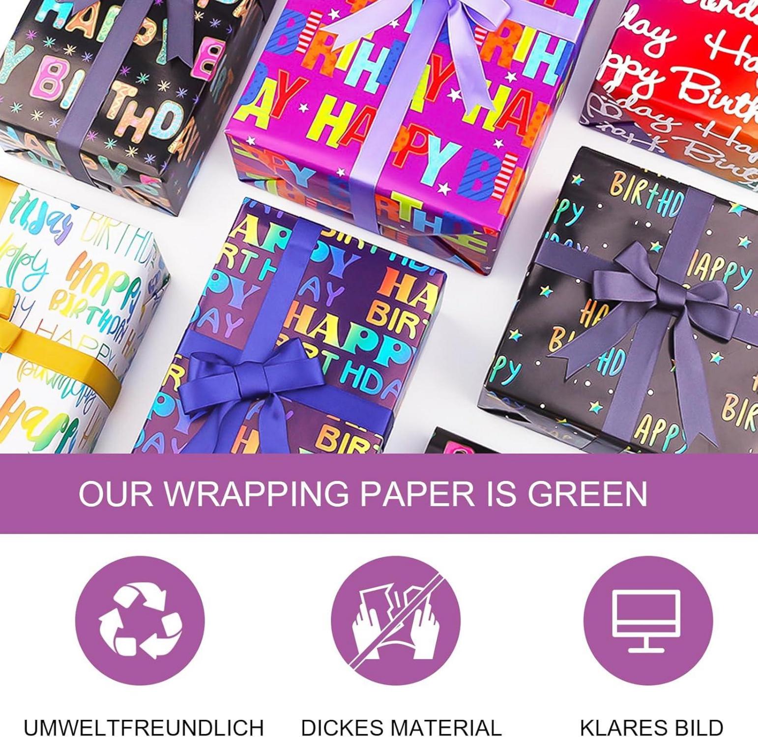 Geburtstags-Geschenkpapier Set für Kinder, 6 Blatt, 50x70cm