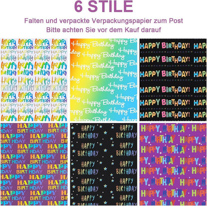 Geschenkpapier Geburtstag Kinder Set 6 Blatt 50x70cm Mädchen Junge HappyBirthday