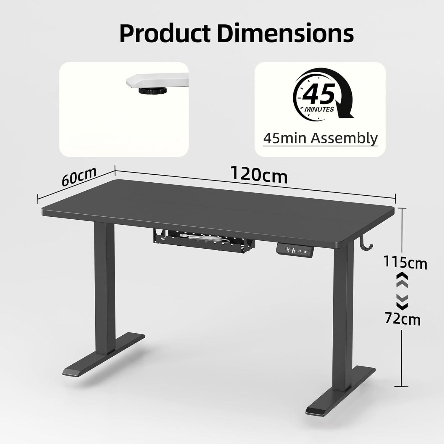 Elektrischer Schreibtisch Höhenverstellbar 120x60 cm Stehschreibtisch Memory