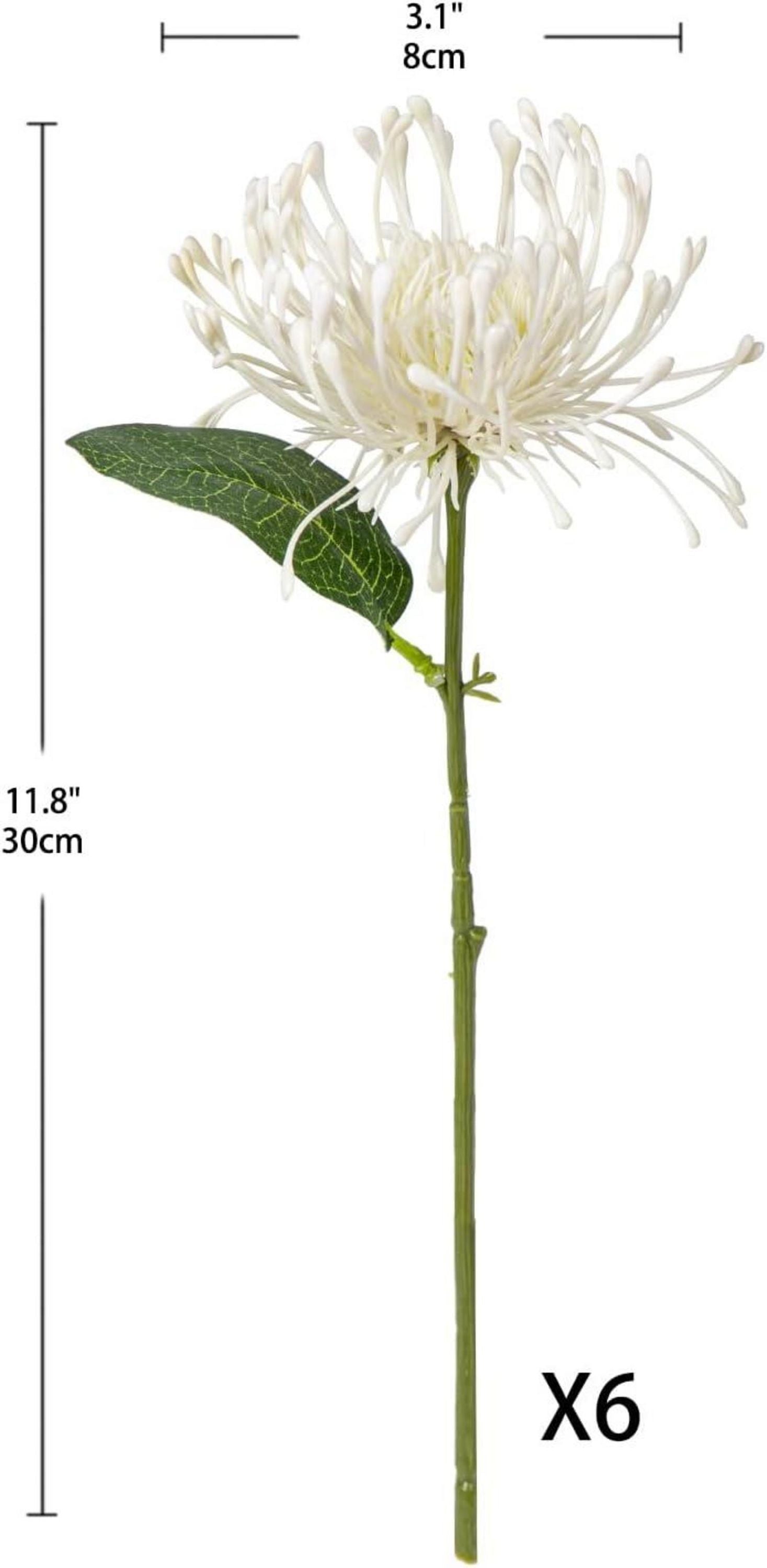 Künstliche Chrysantheme 6er-Set Weiß 30cm Stiel biegbar